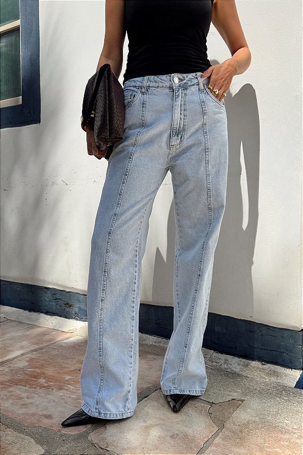 CALÇA WID LEG JEANS AZUL CLARO