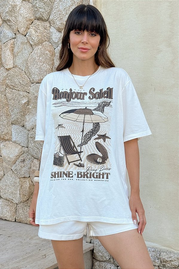 T-SHIRT PREMIUM OVERSIZED BONJOUR OFF WHITE