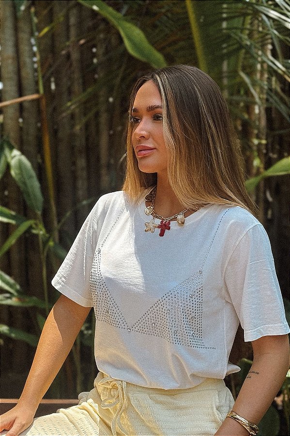 T-SHIRT PREMIUM ESTONADA TOP PEDRAS OFF-WHITE