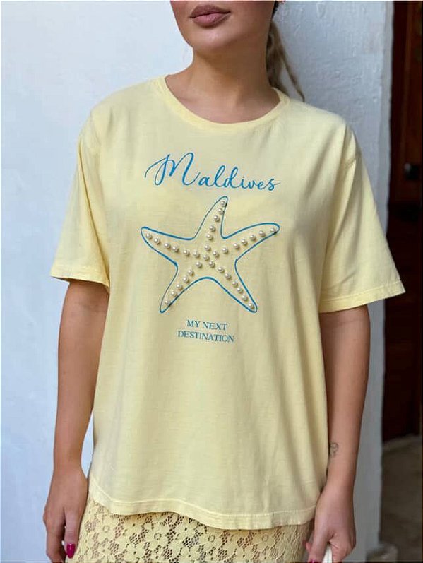 T-SHIRT PREMIUM MALDIVAS COM APLICAÇAO EM STRASS