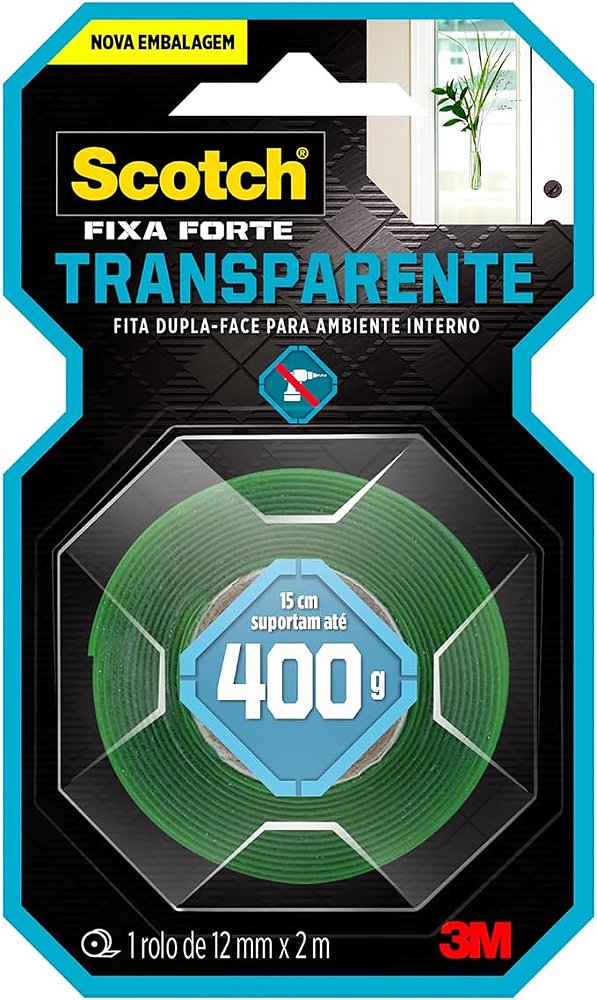 Fita Dupla Face 3M Scotch Fixa Forte Transparente - 12 mm x 2 m -1 UN