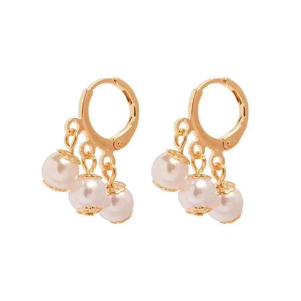Brinco Argolinha Pérolas Pequena Folheado A Ouro 18k
