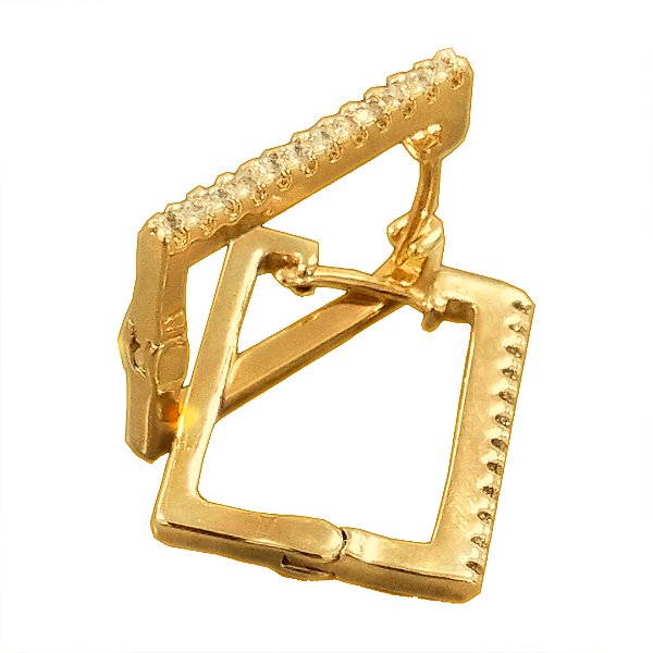 Brinco Argola Quadrada Zircônia Folheado A Ouro 18k