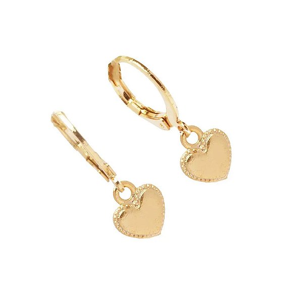 Brinco De Argolinha Coração Folheado A Ouro 18k