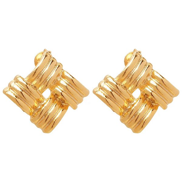Brinco Geométrico 3 Elos do Amor Folheado A Ouro 18k