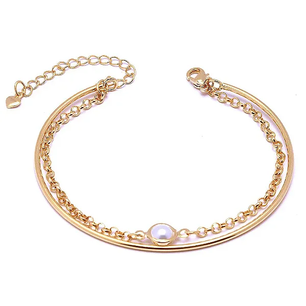 Pulseira Bracelete Pingente Cor Perola Folheado A Ouro 18k