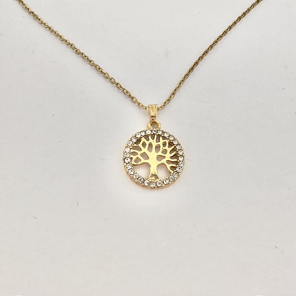 Colar pingente arvore da vida folheado em ouro 18k