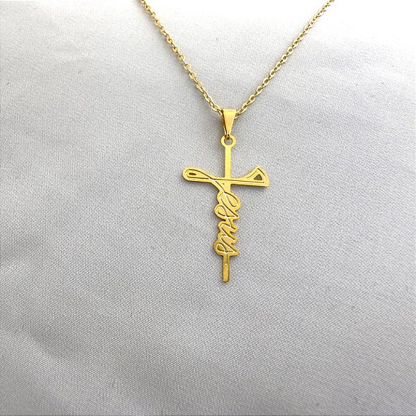 Colar Religioso Jesus Cruz Folheado A Ouro