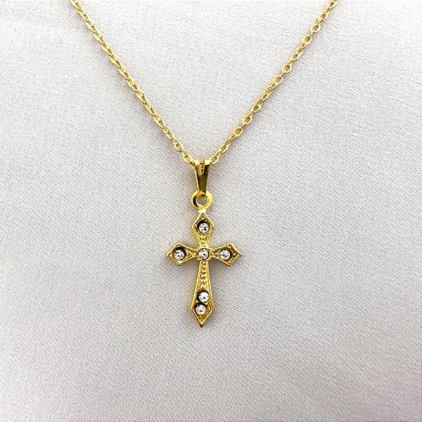 Colar Cruz Religioso Folheado A Ouro 18K