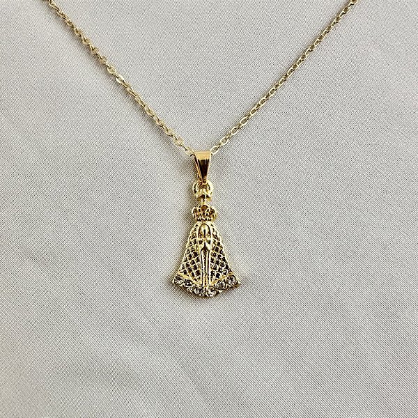 Colar Nossa Senhora Aparecida Religioso Folheada A Ouro 18K