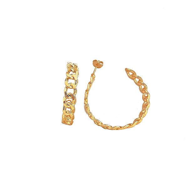 Brinco Argola Correntaria Elos Folheado A Ouro 18k