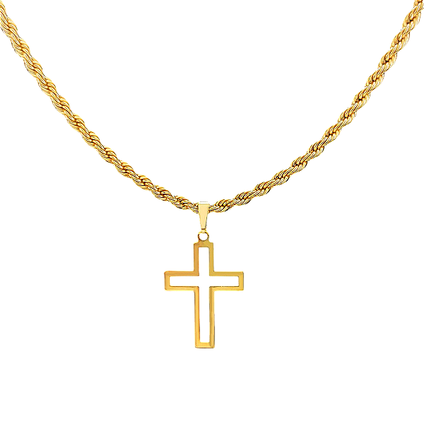 Corrente Cruz Vazada Folheado Ouro 18k