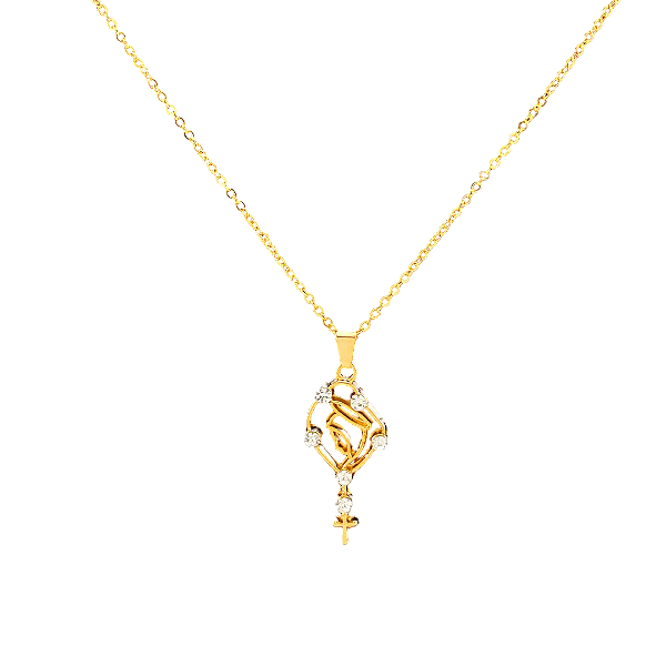 Colar Pingente Virgem Do Silencio Cristal Folheada A Ouro 18K