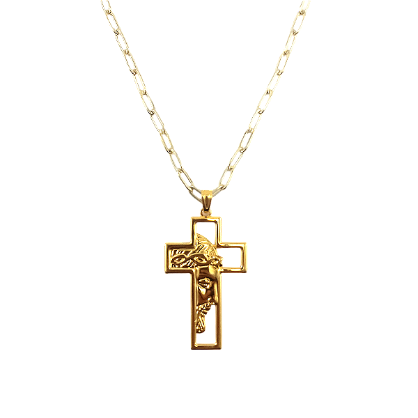 Colar Cartier Jesus Cristo Religioso Folheada A Ouro 18K