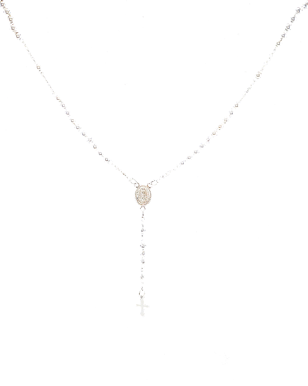 Colar Terço de Pescoço 50cm Crucifixo Folheado Prata