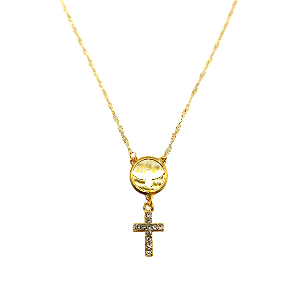 Escapulário Espírito Santo Religioso Folheado Ouro 18k