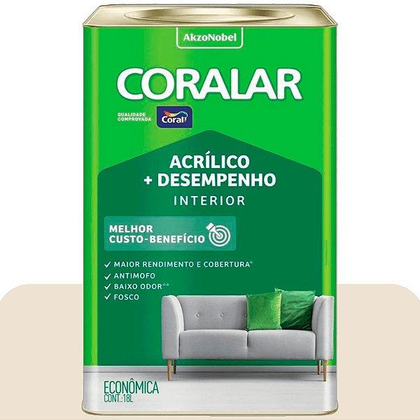 Tinta de Parede Acrílico Coral + Desempenho Areia 18L