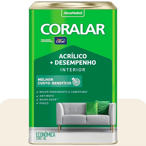 Tinta de Parede Acrílico Coral + Desempenho Palha 18L