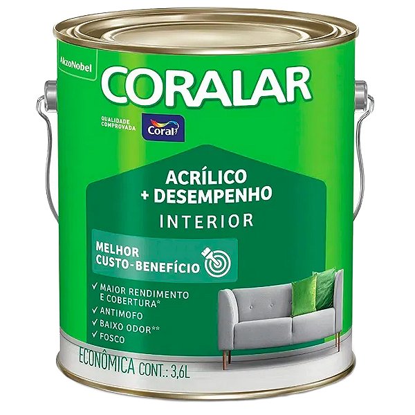 Tinta de Parede Acrílico Coral + Desempenho Branco 3,6L