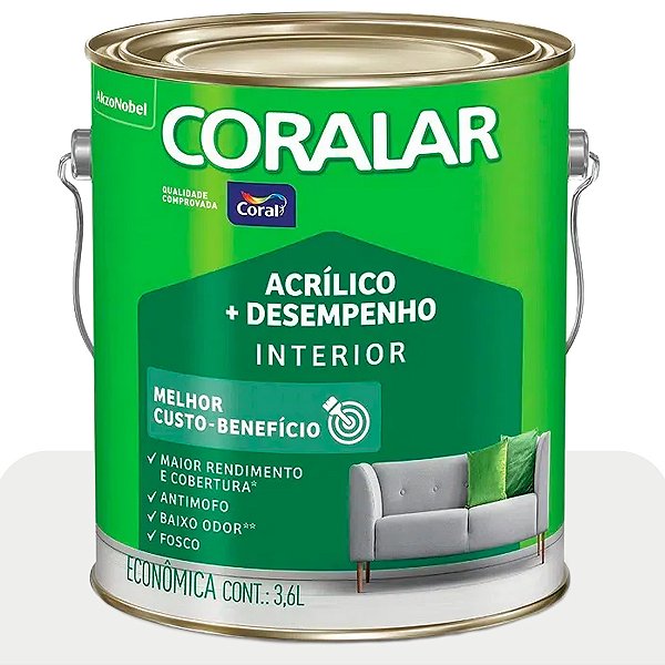 Tinta de Parede Acrílico Coral + Desempenho Gelo 3,6L