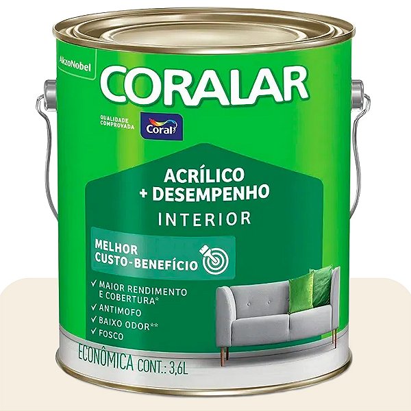 Tinta de Parede Acrílico Coral + Desempenho Palha 3,6L