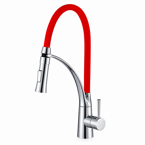 Misturador Monocomando Gourmet Cozinha Mesa Bica Flexível Vermelha
