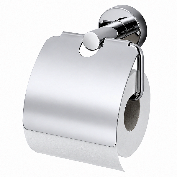 Porta Papel Higiênico Papeleira Metal Inox Cromada Luxo Base Redonda de Parede