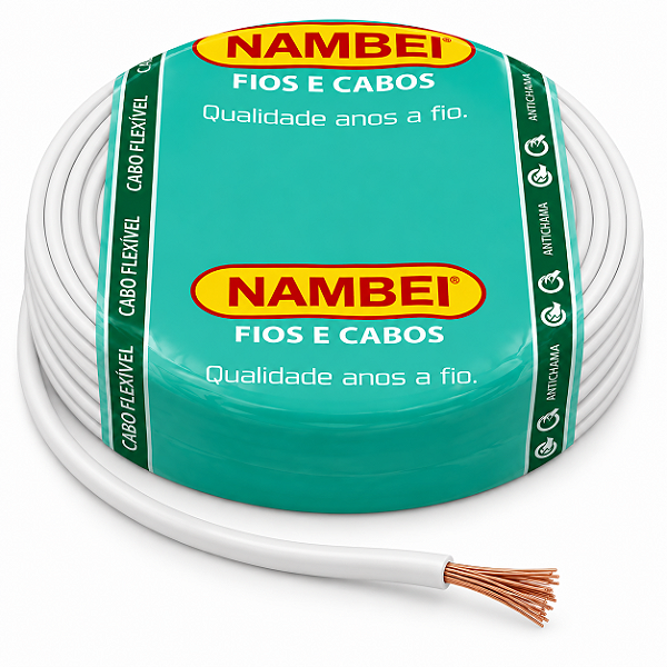 Cabo Flexível 6,00 mm 750v Branco Rolo C/100m Nambei