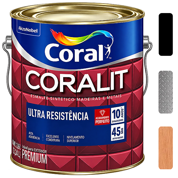 Esmalte Coral Coralit Ultra Preto Brilhante Galão 3,6l