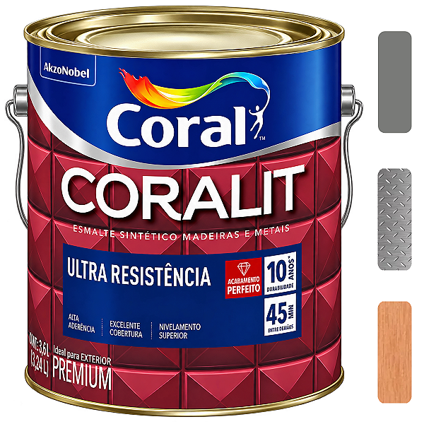 Esmalte Coral Coralit Ultra Cinza Médio Brilhante Galão 3,6l