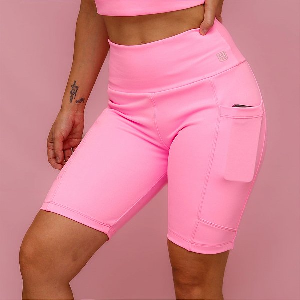 Bermuda Confort Bolso Treino Corrida - Rosa Chiclete