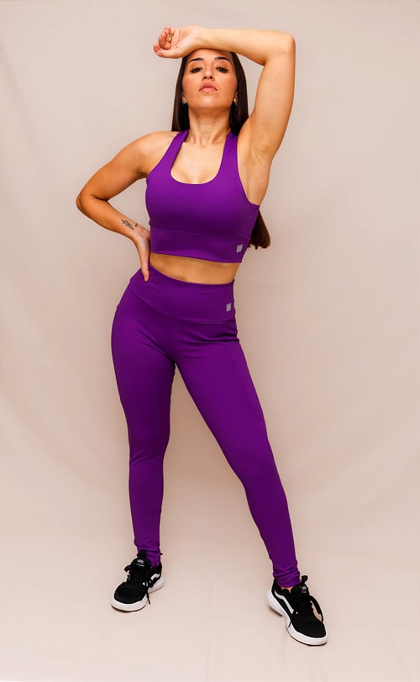 Conjunto Legging Bolso + Top Decote U Confort - Ameixa