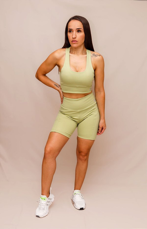 Conjunto Shorts Bolso + Top Decote U Confort - Alga