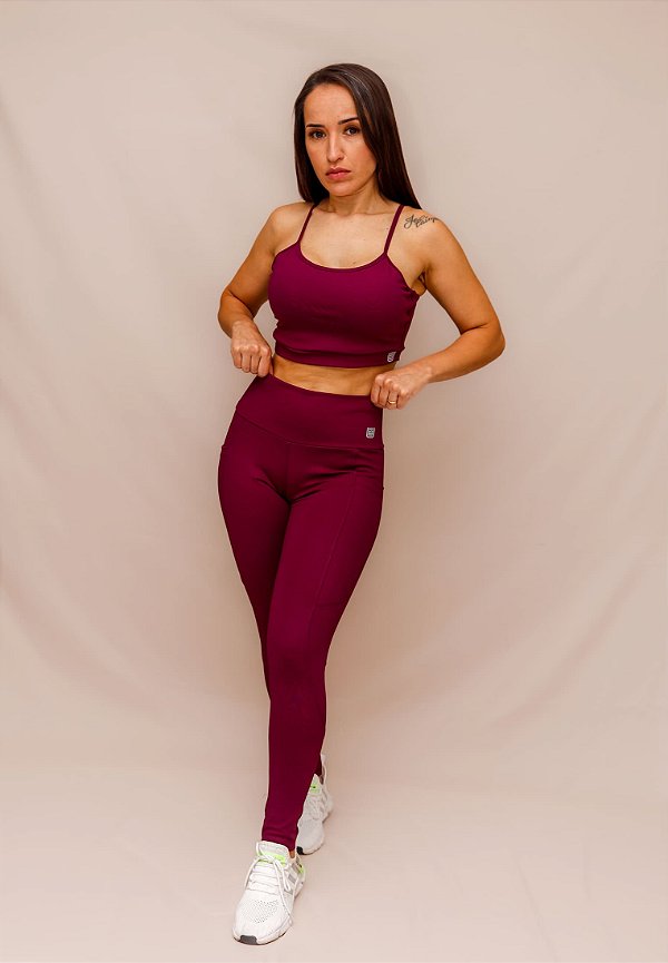 Conjunto Legging Bolso + Top Alça Confort - Roxo Profundo