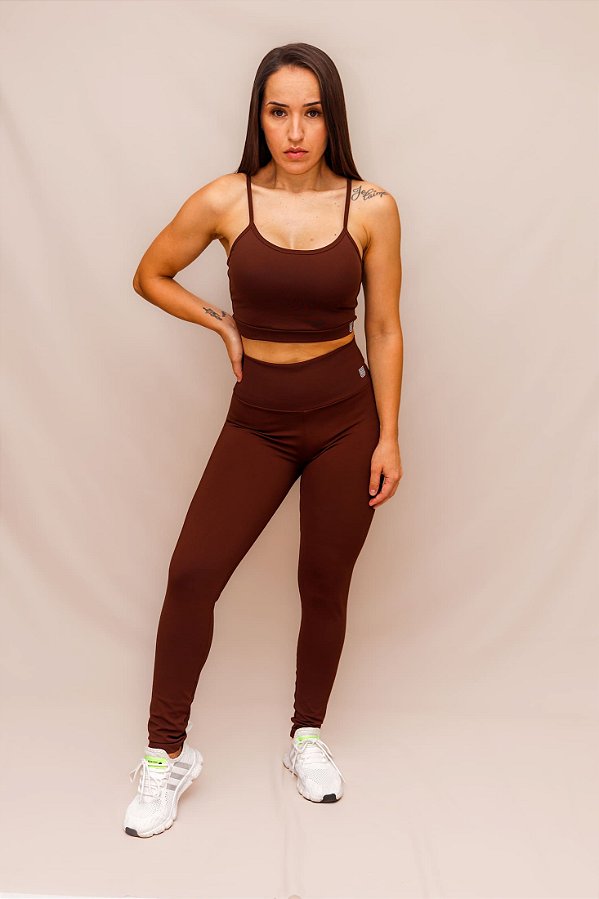 Conjunto Legging Lisa + Top Alça Confort - Coffe