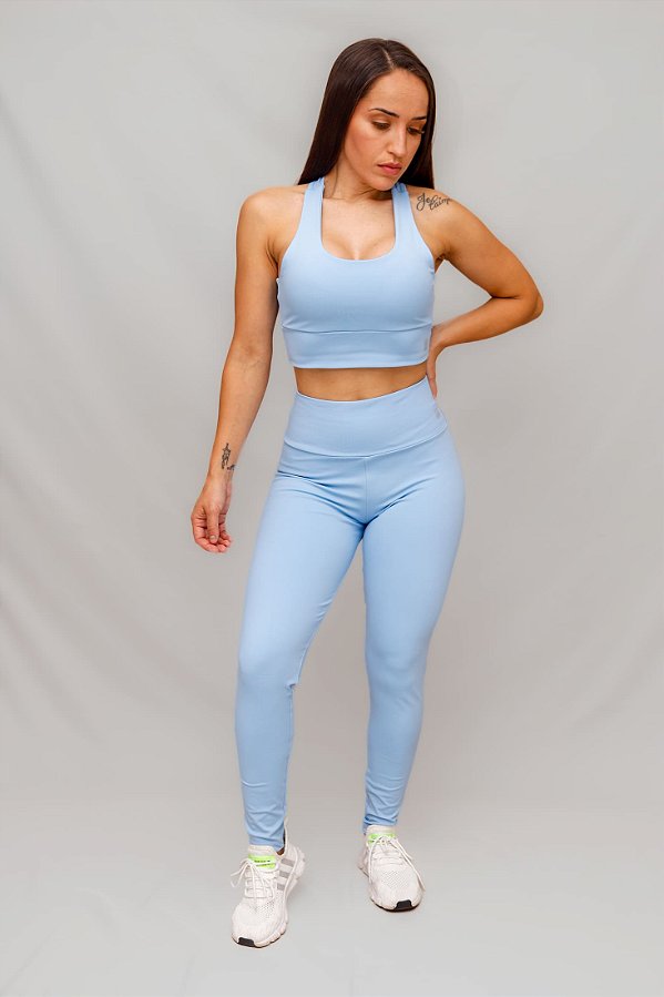 Conjunto Legging Lisa + Top Decote U Confort - Azul Frozen