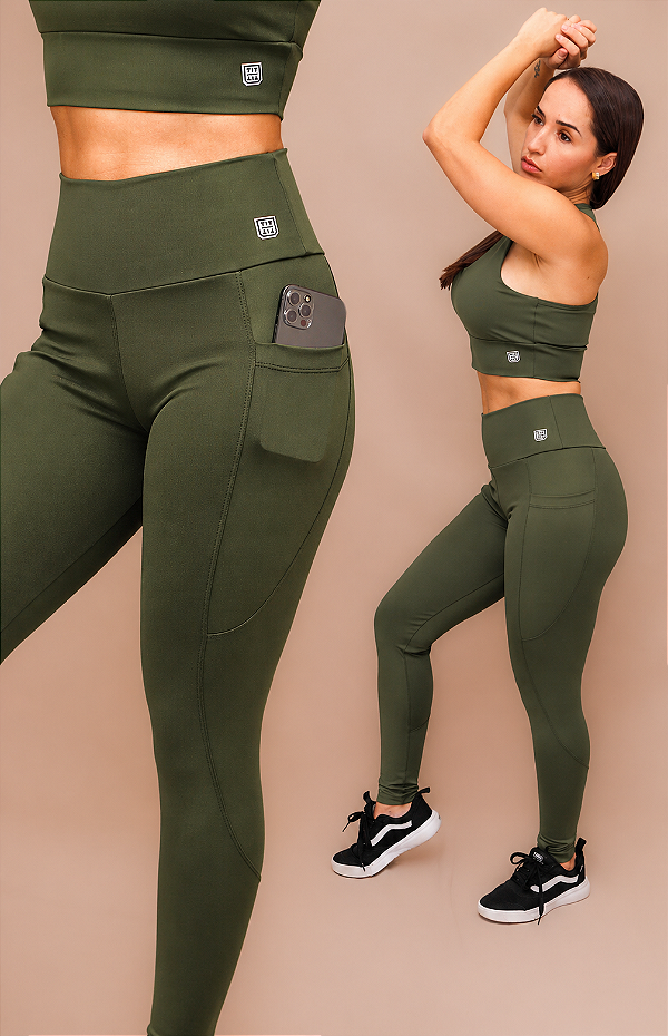 Legging Confort Bolso Treino Corrida - Verde Exército