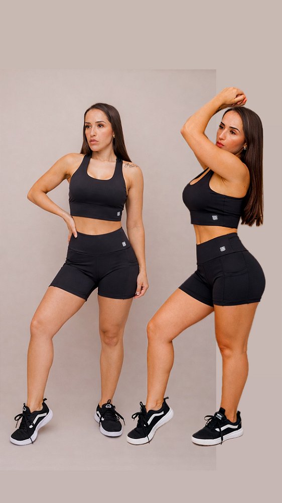 Shorts Fran Bolso Treino Corrida - Preto