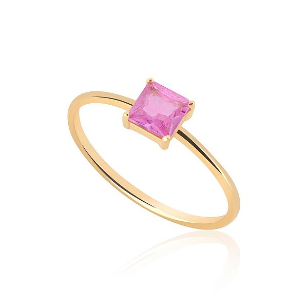 Anel Safira Rosa Carré em Ouro 18K