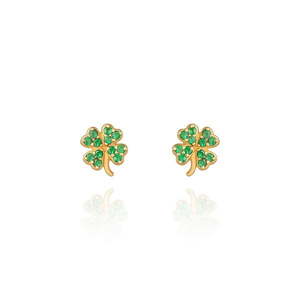 Brincos Trevo com Esmeraldas em Ouro 18K