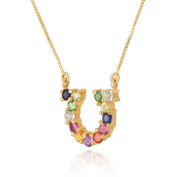 Colar Ferradura Multicolorida em Ouro 18K – Pedras Naturais