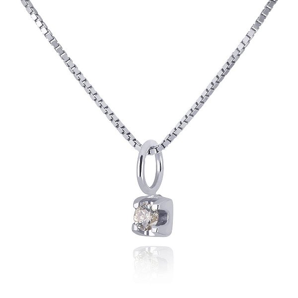 Colar Ponto de Brilhante em Ouro Branco 18K