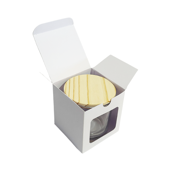 Caixas para Vela Aromática Copo Whisky Com Visor 8x8x8,5 cm