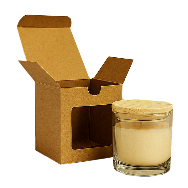 Caixas para Velas Aromáticas 8x8x8,5 cm para Copo Whisky Com Visor Kraft