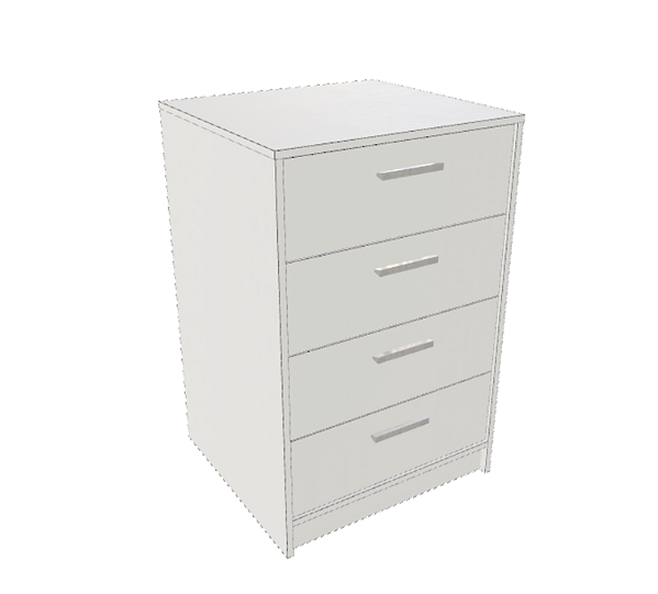 Gaveteiro em MDF 15mm Branco TX  Acabamento em PVC com corpo e 4 gavetas e fundo reforçado