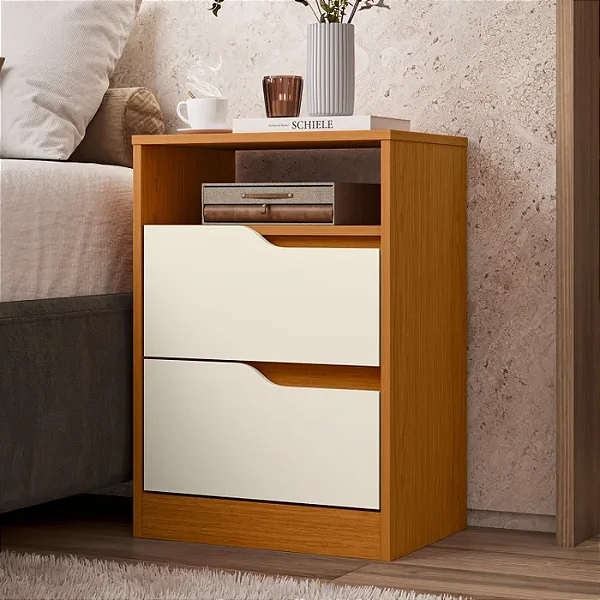 Mesa de Cabeceira 2 Gavetas sem Pés Doble Cinamomo/Off White