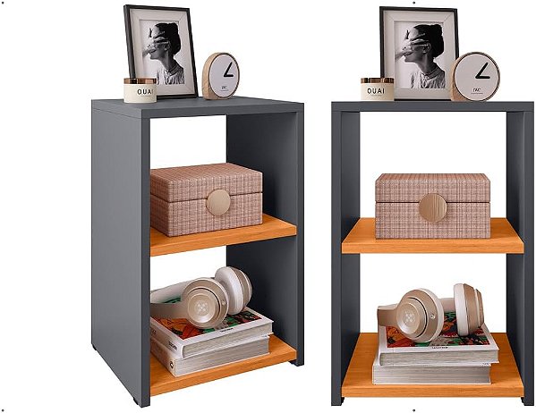 Kit 2 Mesas de Cabeceira Bella New: Elegância e Funcionalidade para Seu Quarto (Cinza Cinamomo)