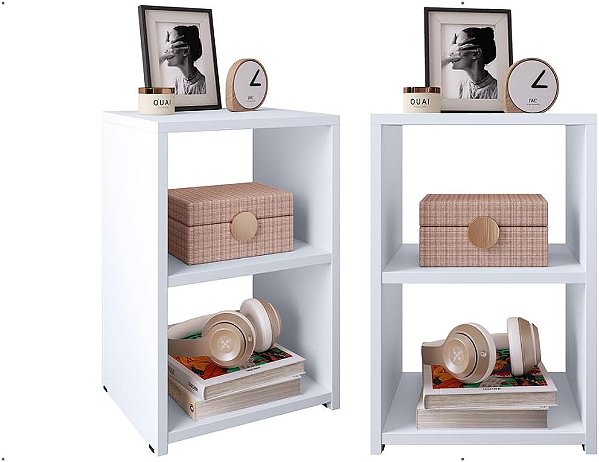 Kit 2 Mesas de Cabeceira Bella New: Elegância e Funcionalidade para Seu Quarto (Branco)