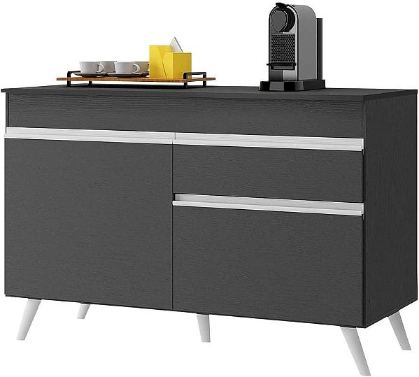Balcão Cozinha Gabinete Pia 120 cm  2 Portas 1 Gaveta Veneza Multimóveis Mp3680.898 Preto/branco