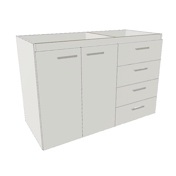 Balcão Gabinete de Pia 100% MDF Branco TX 15mm 120 x 81 x 52cm 2 Portas e 4 Gavetas
